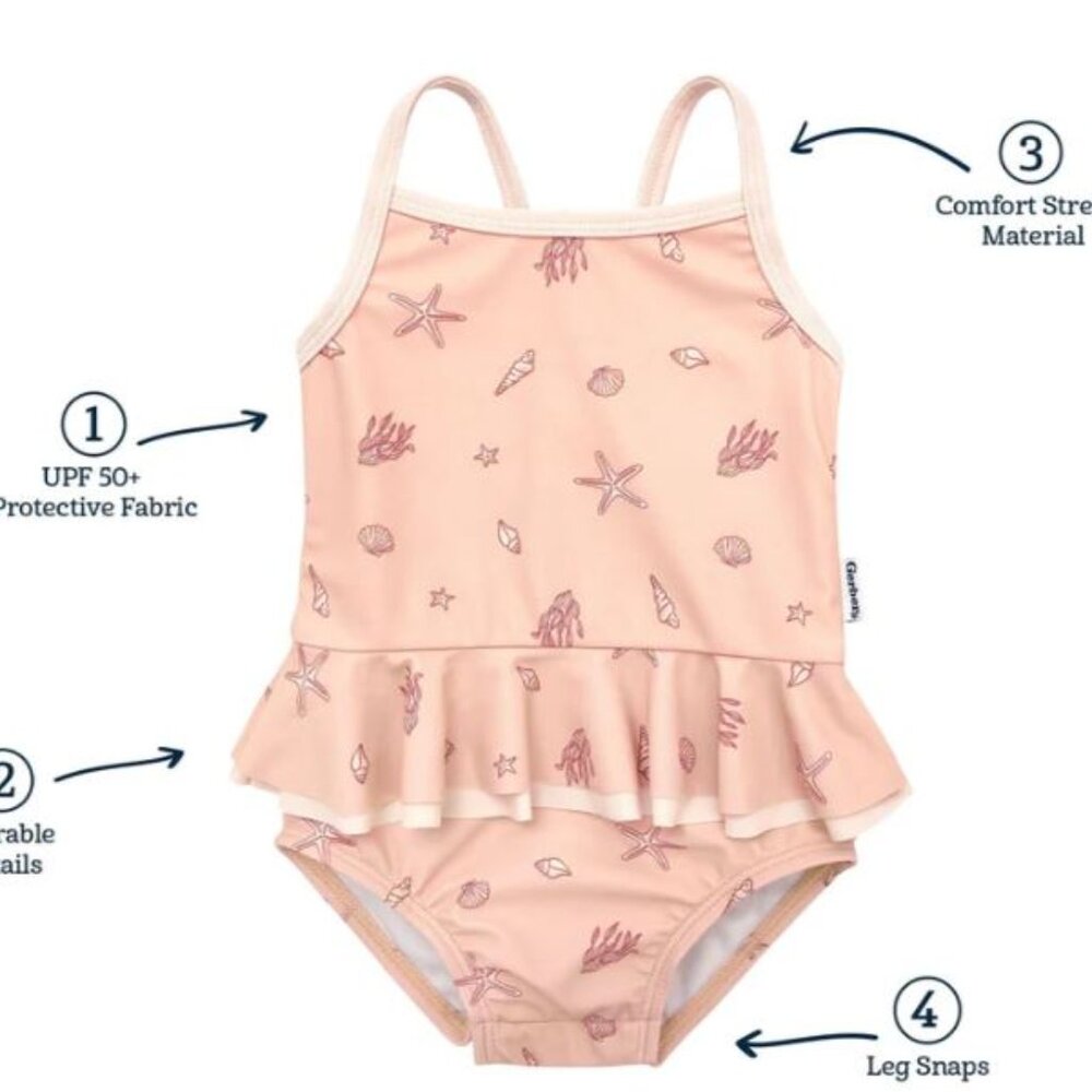 Gerber Baby Girls UPF 50+ Seashells One-Piece Swimsuit NWT 18 mos